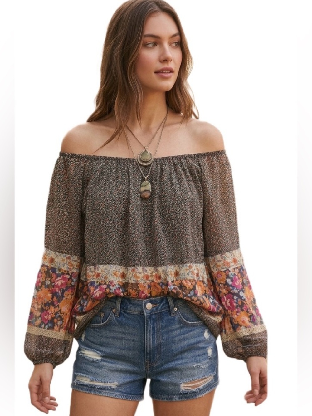 NWT Fei by Anthropologie Off Shoulder Bohemian Floral Blouse Size M